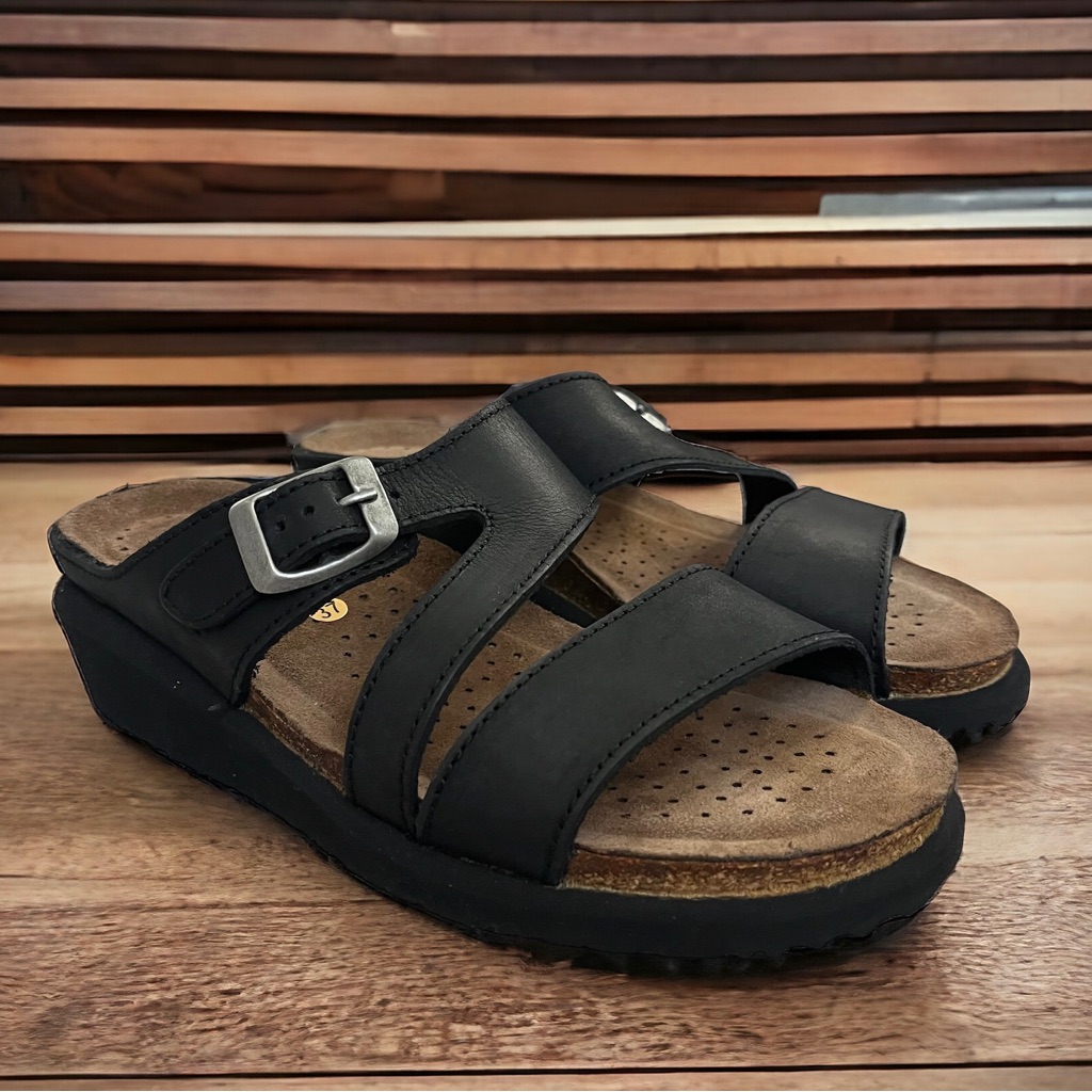 Spring Step Slides Black Leather Us Size 7 And Eu Size 37 Made In Spain